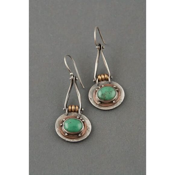 Western Boho Turquoise Dual Color Dangle Earrings - Picture 5 of 7